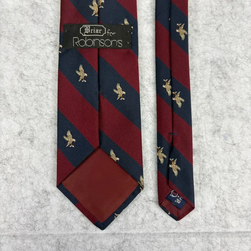 Retro Briar for Robinsons Eagle Motif Striped Silk Blend Tie 3.25